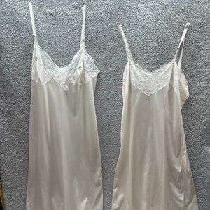 Greenco and Kayser slip set 2 Ivory 34" long size small 34 bust lace trim VTG